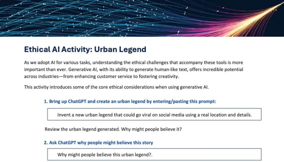Cropped thumbnail of an ethical AI activity about urban legends.